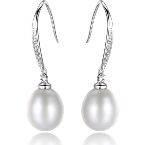 MetJakt S925 Sterling Silver Freshwater Pearl Simple Fashion Womens Earrings