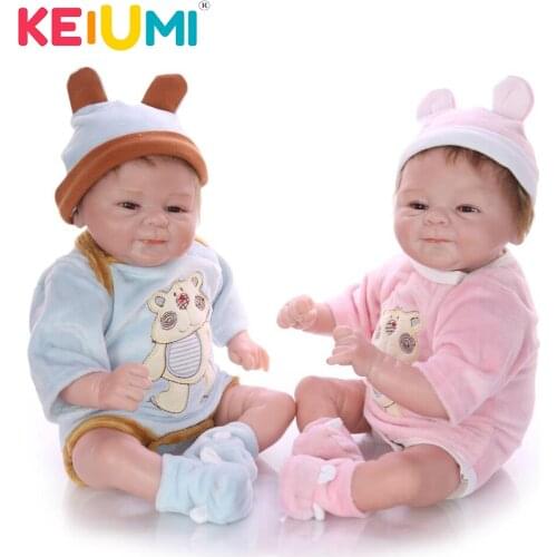 KEIUMI Silicone 17 Inch 43 cm Reborn Baby Dolls Twins Newborn Babies Girl And Boy With Bear Clothing Kids Birthday Xmas Gift