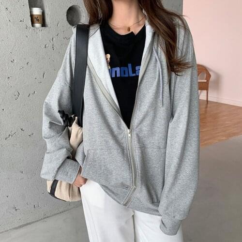 Harajuku Hoodies Korean Fashion Hooded Sweatshirts Autumn Winter Female Coat Zip-Up Hoodie Pockets Vintage Clothes Sweetshirts