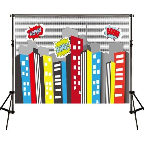 VinylBDS Children Photography Background Bomb City Children Birthday Backdrops High Building With Cool Cloud Photography