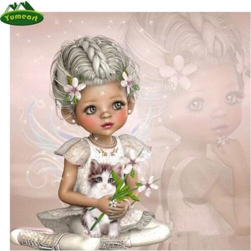 YUMEART DIY 5D Diamond Painting By Number Girl and Cat Creative Mosaic Cross Stitch Fairy Girl 3D Modern Fashion Home Decoration
