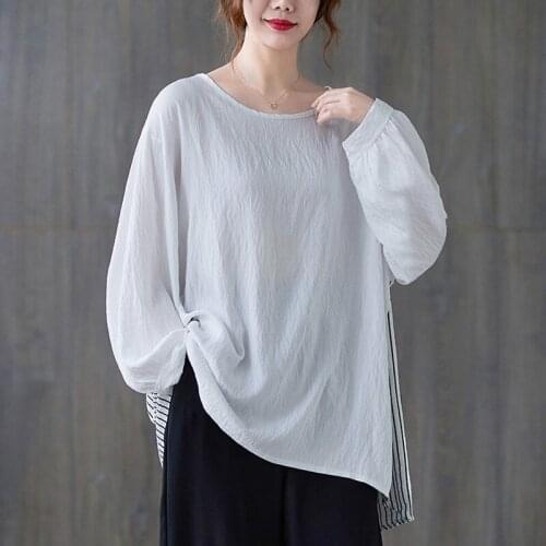 Oversized Women Long Sleeve Cotton T-shirts New 2021 Autumn Simple Style O-neck Patchwork Color Loose Female Tops Tees B869