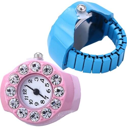 Mens Womens Silicon Round Rhinestone Elastic Quartz Finger Ring Watch Gift Fashion Women Small Dial Quartz Watch Festival Gift