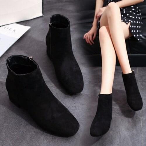 Womens fashion boots autumn and winter new frosted suede thick heel side zipper short boots Martin boots fashion women boots