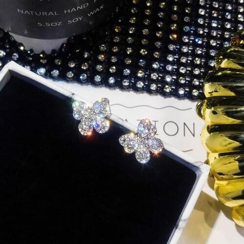 3 Color Butterfly Crystal Stud Earring Fashion Zircon Gold Silver Color Earrings Jewelry For Women Wedding Party Jewelry Gift