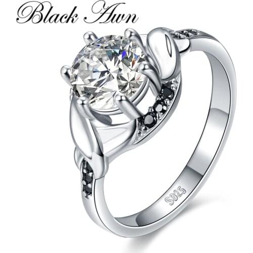 2020 New Simple 925 Sterling Silver Fine Jewelry Engagement Black Spinel Round Engagement Ring for Women Anillos Mujer GG076