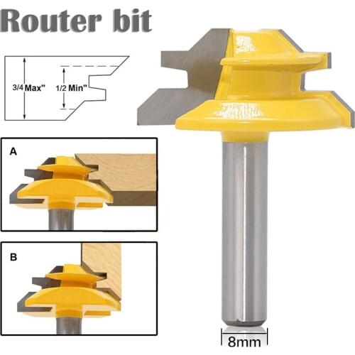 1Pc 45 Degree Lock Miter Router Bit 8*1-1/2 Inch Shank Woodworking Tenon Milling Cutter Tool Drilling Milling For Wood Carbide