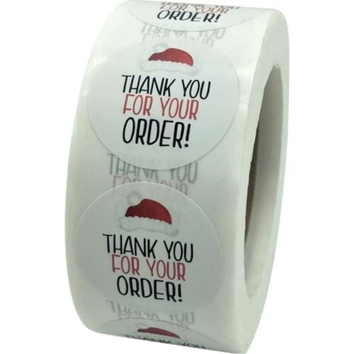 2.5cm Thank You For Your Order With Christmas Red Hat Sticker For Christmas Gift Package Cake Box Envelope Seal Labels Sticker