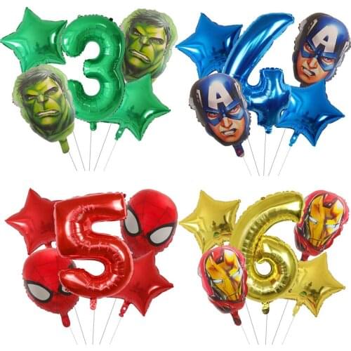5pcs MARVEL Super Hero Balloon Spiderman Hulk Foil Balloons Kids Toy Birthday Party Decoration Baby Shower Iron Man Balloons