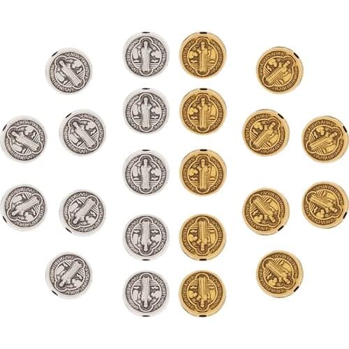 60 x Tibetan Silver/Gold Saint Benedict Medal Crucifix Cross Spacer Beads for DIY Bracelet Jewelry Making Accessories 9mm