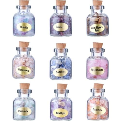 9bottles/box 32x22mm Natural & Synthetic Mixed Stone Chips Inside Glass Pray Dream Bottle for Special Gift for Friend Her