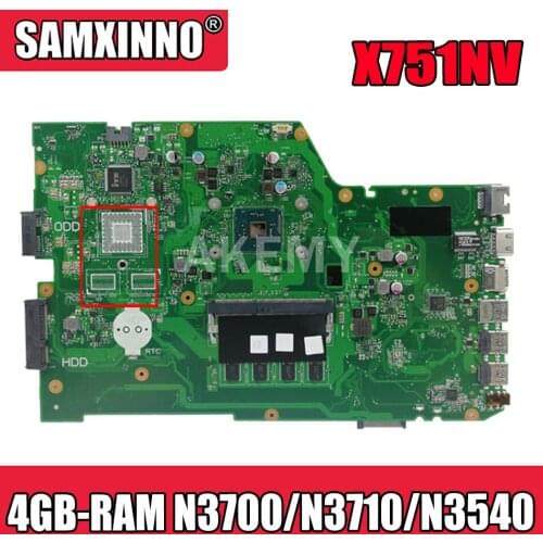 Akemy X751NV original mainboard for ASUS X751NA X751N Laptop motherboard X751NV mainboard with 4GB-RAM N3700 / N3710 / N3540
