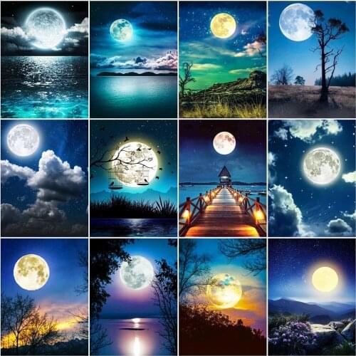 Diamond Painting Moon Night 5D Diy Diamond Embroidery Rhinestone Picture Cross Stitch Mosaic Landscape Craft Kit Home Decoration