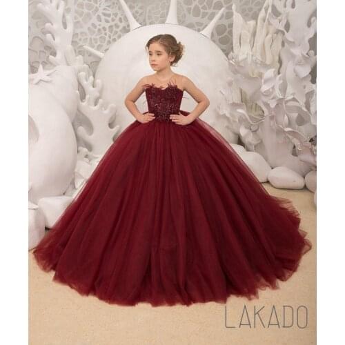 Ball Gown Kids Dark Burgundy Pageant Dress Birthday Party Girls Aged 6-14 Years