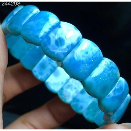 Natural Blue Larimar Rectangle Beads Bracelet Bangle 14x9.7x4.5mm Gemstone Water Pattern Larimar Women Genuine AAAAAA