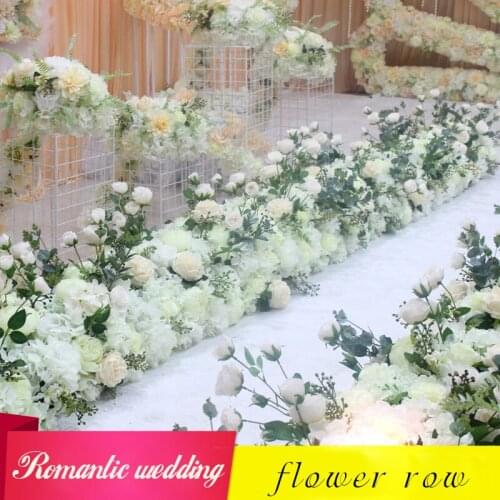 DIY wedding flower wall arrangement supplies silk peonies rose artificial flowers row decor T station wedding iron arch backdrop