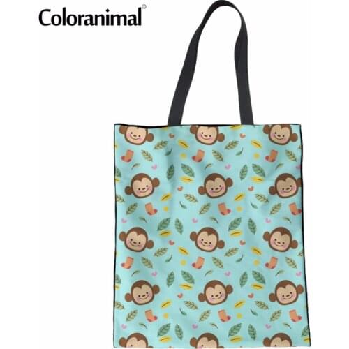 Coloranimal Canvas Hand Cotton Women Bags Cartoon Monkey Pattern Casual Shopping Bags Student School Bookbags Mujer Shoulder Bag