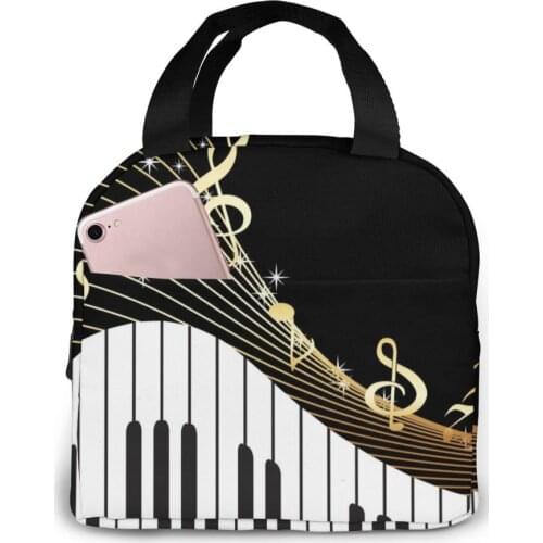 Insulated Lunch Bag Thermal Piano Music Notes Tote Bags Cooler Picnic Food Lunch Box Bag For Kids Women Girls Men Children