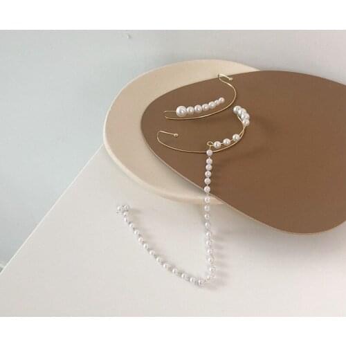 Korean Fashion Hook Auricle Pearl Ear Cuff Long Pearls Chain Clip on Earrings for Women Girl Fake Piercing Cuffs Vintage Jewelry