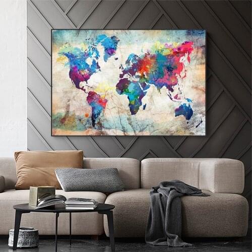 Modern Printed Canvas Print Painting Colorful World Map Home Decoration Wall Art Canvas Pictures for Living Room Home Decor