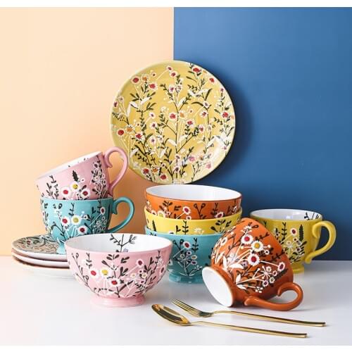 Ceramic Tableware For Breakfast Noodles Bowl Dish Dinnerware Set Salad Soup Container Coffee Cup Steak Flat Plate Home Tableware