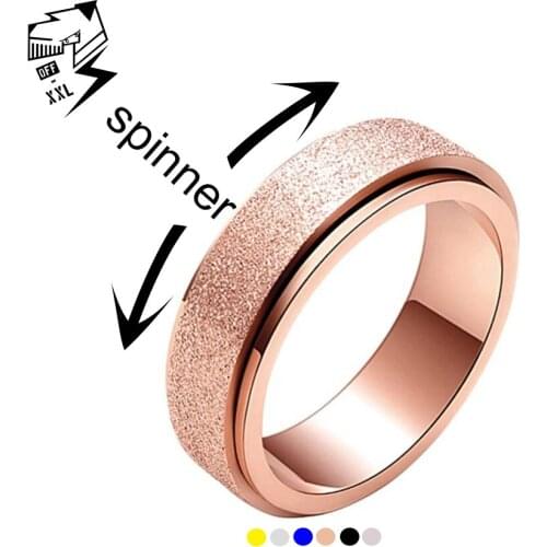 6mm Spinner Ring for Women Men Stress Release Rotatable Sandblasting Stainless Steel Bands Casual Tail Spin Ring Trendy Jewelry