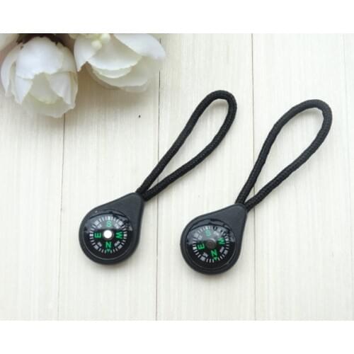 100pcs/lot Compass Zipper Pull With Strap For Backpack Gym Suit Garment Accessories Black