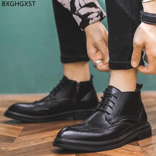 Brown Martin Boots for Men Male Brogue Shoes for Man 2021 Leather Boots Men Winter Boots Man Motorcycle Shoes Men Zapatos Hombre