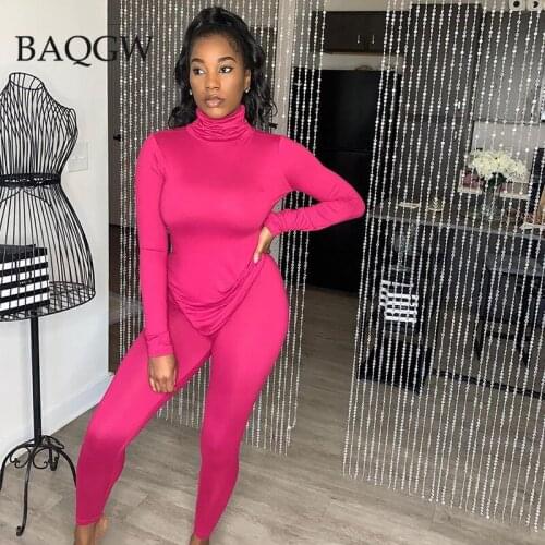 Autumn Winter Women Tracksuits Long Sleeve Turtleneck Solid Skinny Stretchy Sporty Suit Tshirt Top and Leggings Two Pieces Set