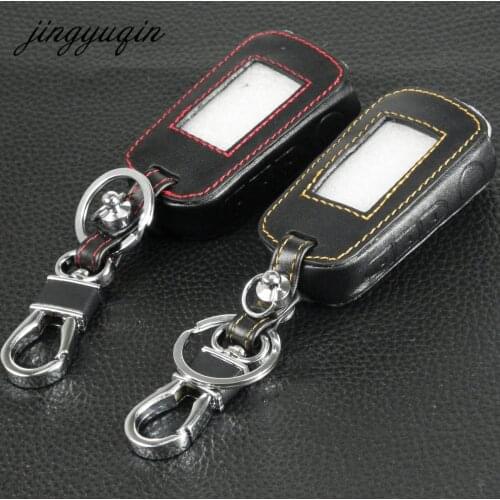 Jingyuqin Leather Key Case for Starline A92 Russian Two Way Car Alarm LCD Remote Control Keychain A92/A94/V62/A62/A64 Fob Cover