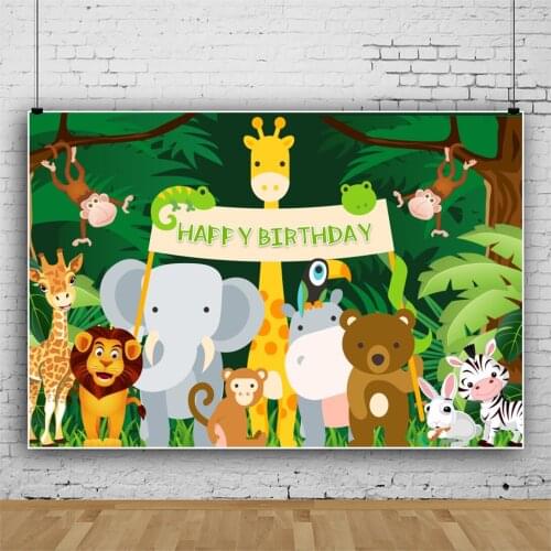 Laeacco Jungle Safari Birthday Party Baby Child Photocall Poster Family Shoot Personalized Photography Backdrop Photo Background