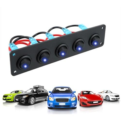 LEEPEE Round Dash Rocker Toggle Switch Panel 5 Gang Interior Parts Waterproof for RV Yacht MarineCar Marine 12-24V Blue LED