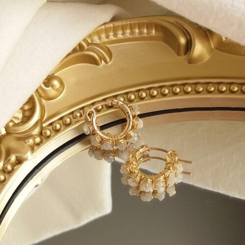 Lii Ji Natural Grey Diamond Beads 13mm 14K Gold Filled Hoop Earrings Handmade Jewelry For Women Gift