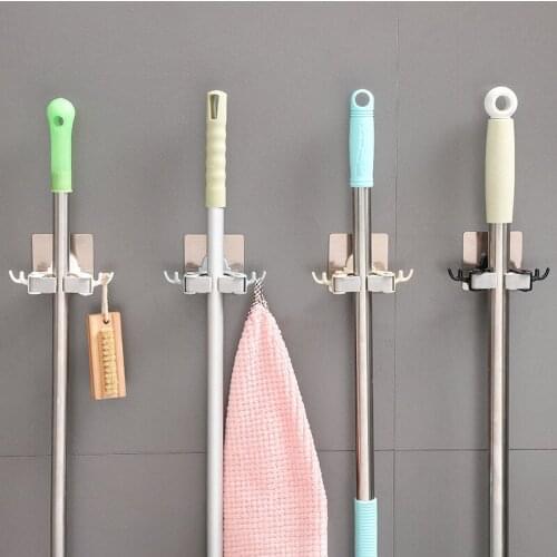 Multifunction Punch-free Mop Hanger Bathroom Plastic Slat Wall Hooks Wall Mounted Brush Mop Pot Organizer Holder Shower Hooks