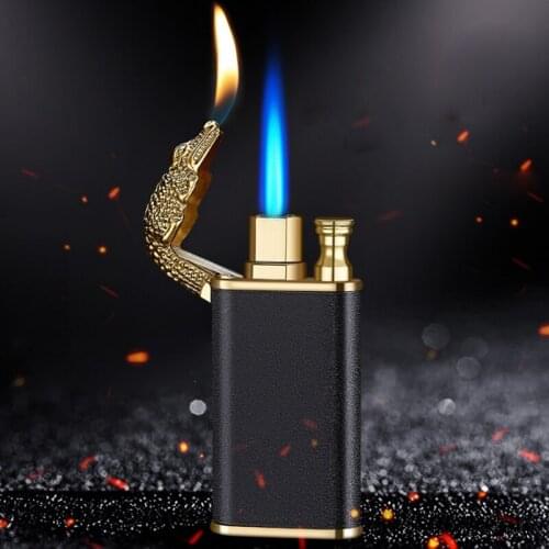 Fashion Crocodile Turbo Jet Gas Lighter Double Flame Inflatable Compact Butane Torch Metal Windproof Cigarette Lighters