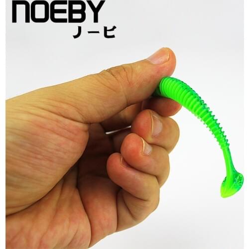 NOEBY 5 pcs/lot Soft Lure 87.5mm/5g T-Tail Fishing lures Soft Worm Swimbait Jig Head Luminous Paddle Tail Soft Grubs Fly Fishing