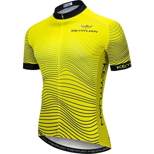 New Mens Yellow Cycling Shirt Short Top KEYIYUAN Spring Summer Elasticity Bicycle Riding Equipment Mtb Jersey