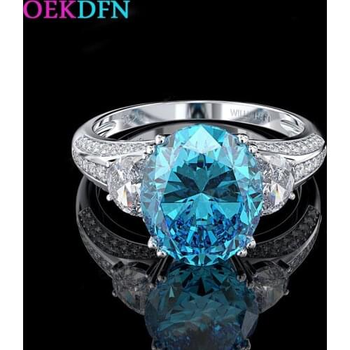 OEKDFN High Carbon Diamond Jewelry S925 Sterling Silver Rings For Women White Citrine Pink Blue Princess Ring Anniversary Gift