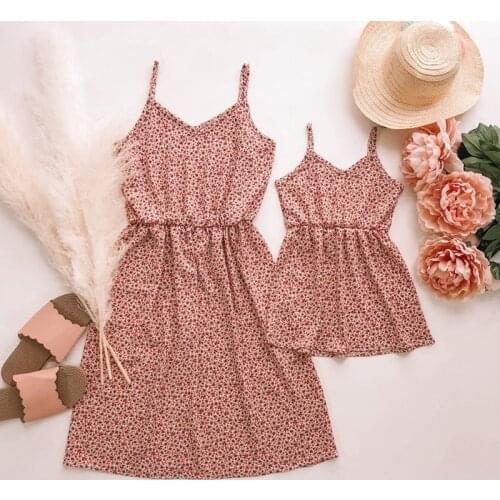Mom And Daughter Sleeveless Dress Summer Beach Floral Matching Family Dresses Casual Vacation Mother Mommy And Me Clothes
