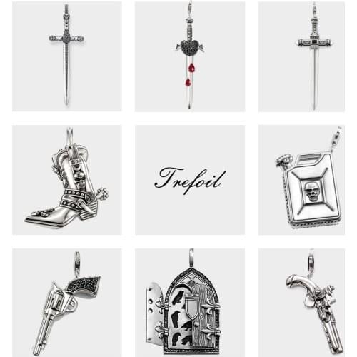 Punk Skulls Sword Pistol Gun Biker Boot Drum Pendant,New Fashion Jewelry 925 Sterling Silver Gift For Men Women Fit Necklace