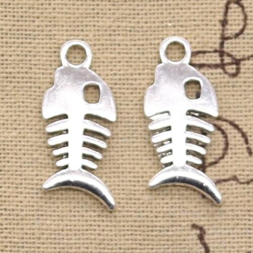 15pcs Charms Double Sided Fish Bone 27x12mm Antique Silver Color Pendants Making DIY Handmade Tibetan Silver Color Jewelry
