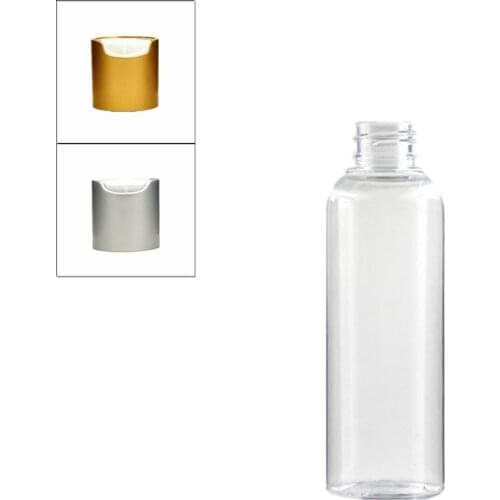 Empty 150ml Plastic clear Bottles, transparent PET bottle with white plastic brushed aluminum shell disc-top cap