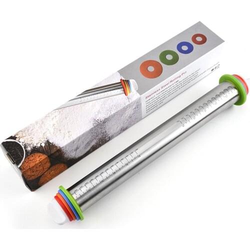 Hot Sell Stainless Steel Rolling Pin Adjustable Thickness Flour Stick with Scale Rolling Pin Dough Kneading Tool Bakeware Tools