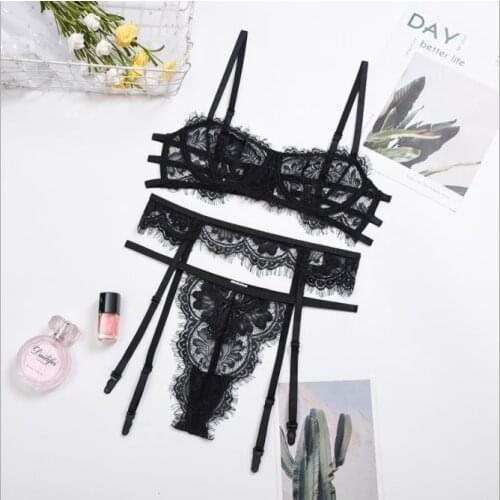 Sexy Lace Lingerie Set Women Bra Set Perspective Spaghetti Strap Erotic Underwear Skinny Garter Belt Ladies Sexy Lingerie Set