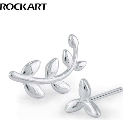 ROCKART Solid 925 Silver 2018 Summer Leaf Earrings High-end Jewellery No Allergy Pure Silver Stud Earrings Asymmetric Romantic