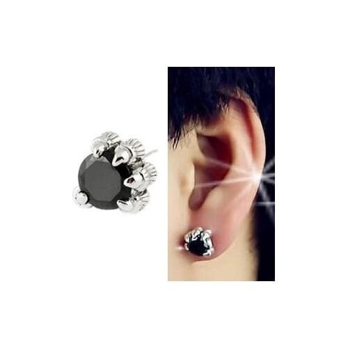 Korean Fashion Dragon Claw Earrings For Men Punk Hip Hop Jewelry Vintage Black/White/Blue Stone Stud Earrings Male Birthday Gift