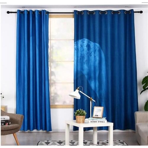 Solid color blue curtains New blackout curtains bedroom living room balcony insulation simple modern 3d curtains