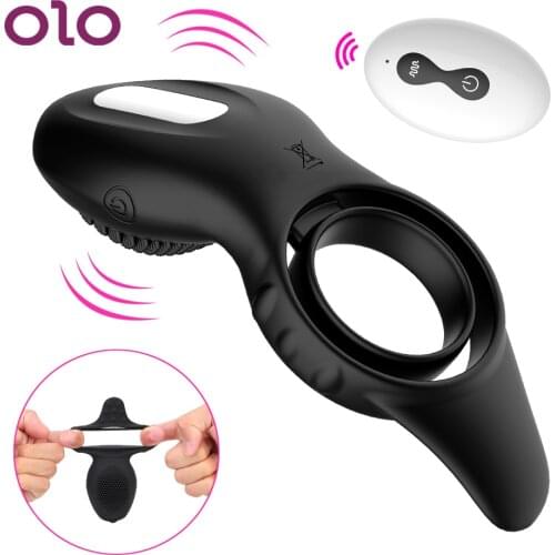 OLO Dual Cock Ring Silicone Penis Ring 9 Modes Remote Control Adult Sex Toys for Men Delay Ejaculation Erection Prostate Massage