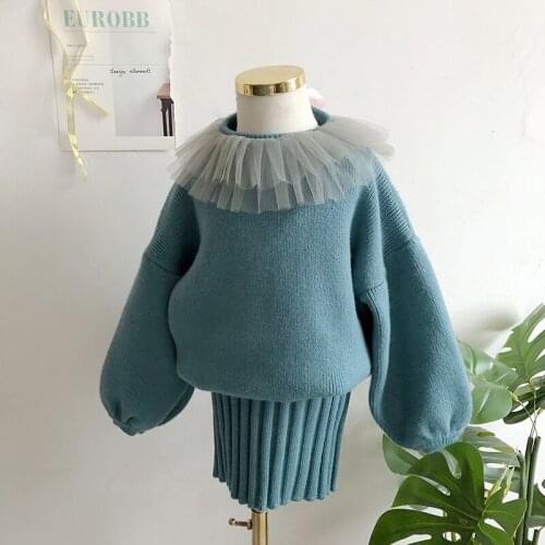 Childrens Sweater Fashion Autumn Winter Childrens Wear New Girls Knit Dress Set Medium Childrens Two-piece Set