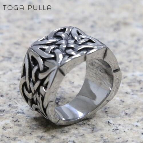 Vintage Celtic Knot Rings Mens Heavy Viking Nordic Ring Unique 316L Stainless Steel Punk Biker Ring Jewelry Size 7 to 15